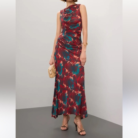 Ulla Johnson Dresses & Skirts - Ulla Johnson Livia Midi Dress Size Small Red Bohemian Print High Neck Red Blue